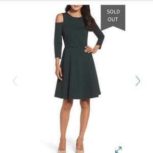 Eliza J Cold Shoulder Cut Out Fit and Flare Dress Forest Green Size 10